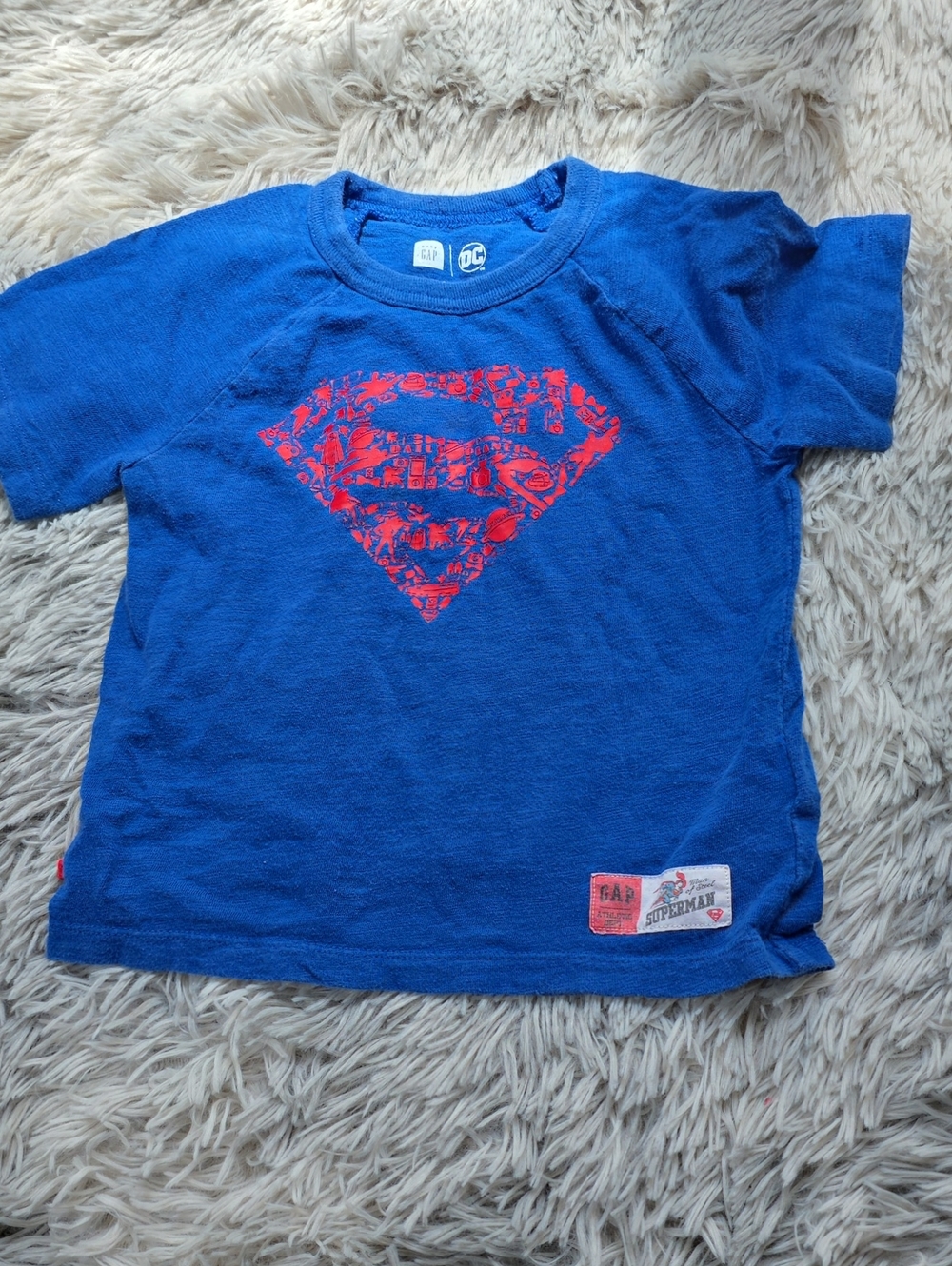 GAP Blue Tee with Red Superman Shield Graphic